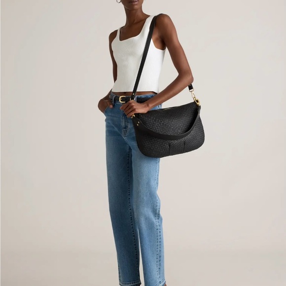 Quince Italian Leather Convertible Crescent Handwoven Shoulder Bag - Picture 3 of 10